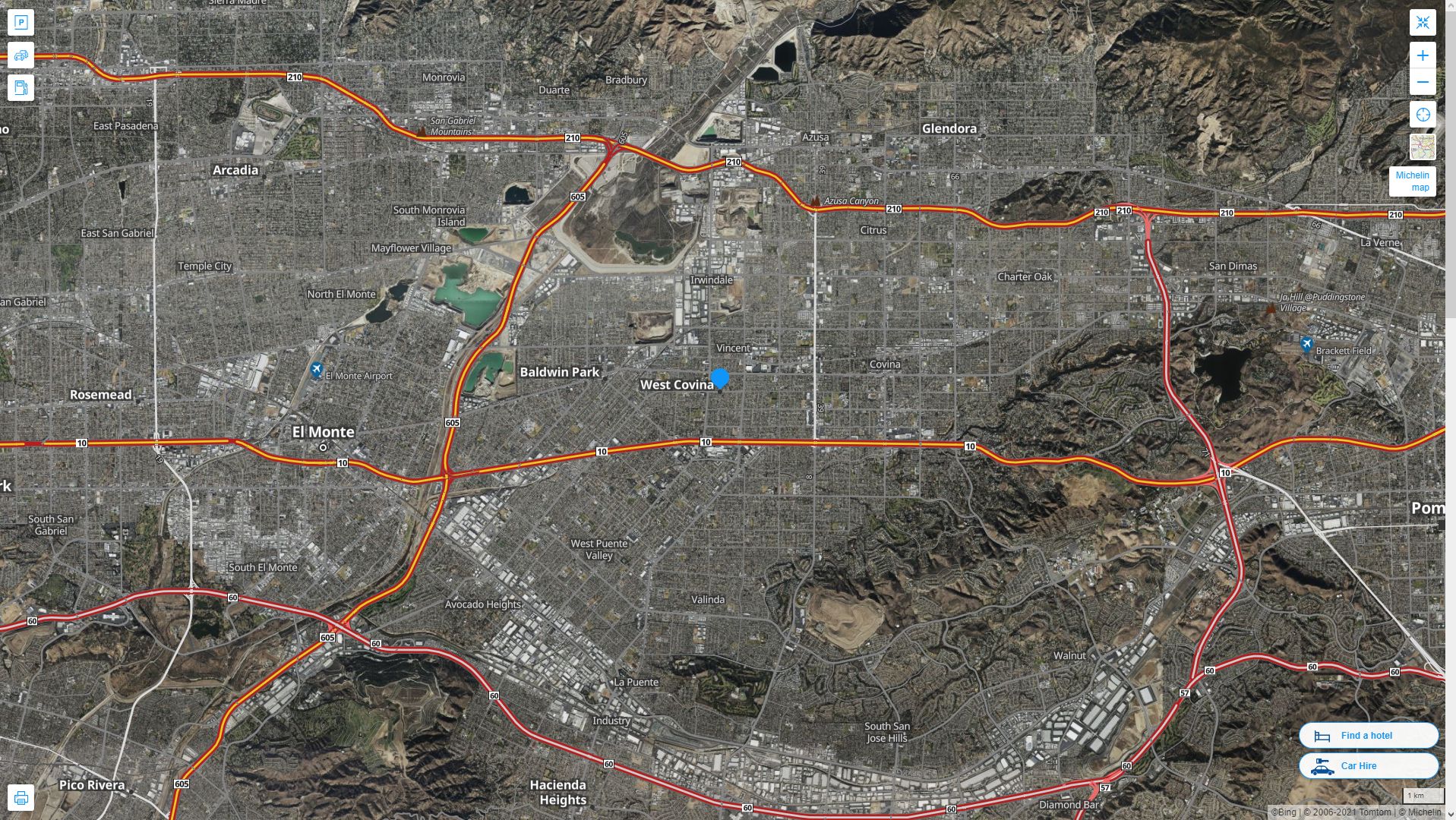 West Covina California Highway and Road Map with Satellite View